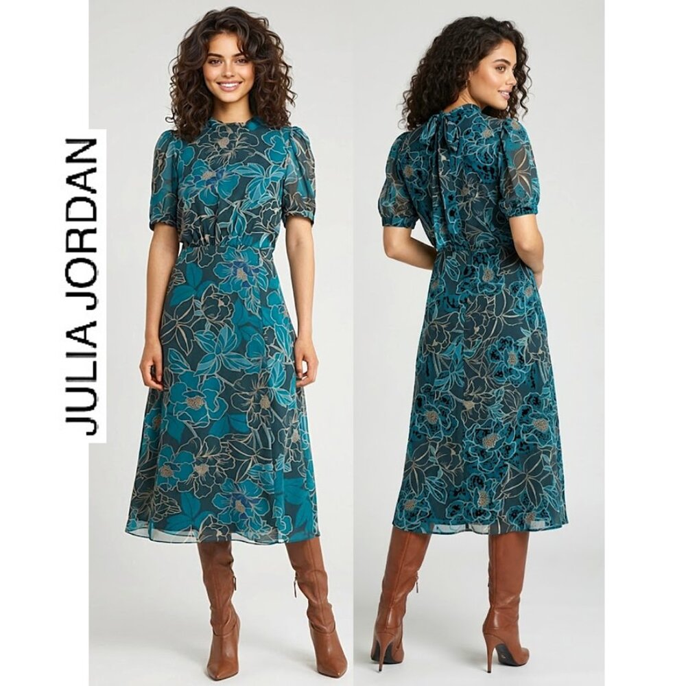 Julia Jordan | Teal Floral Midi Dress